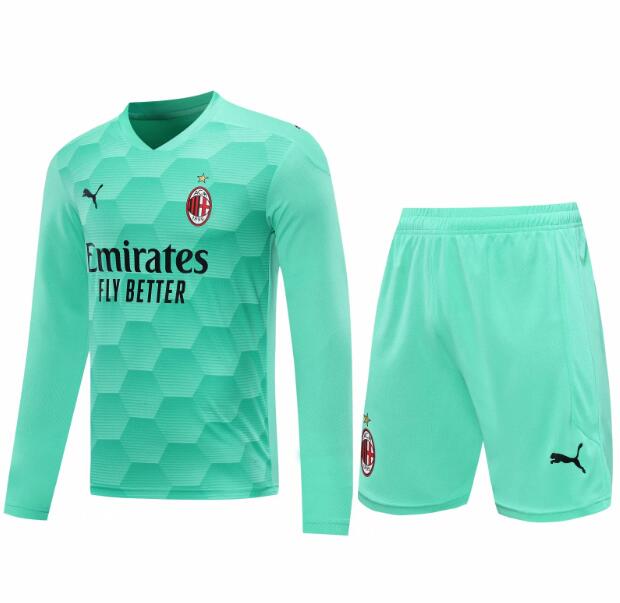 AC Milan Green Goalkeeper Long Sleeve Soccer Jersey Kits (Shirt+Shorts) 2020/21